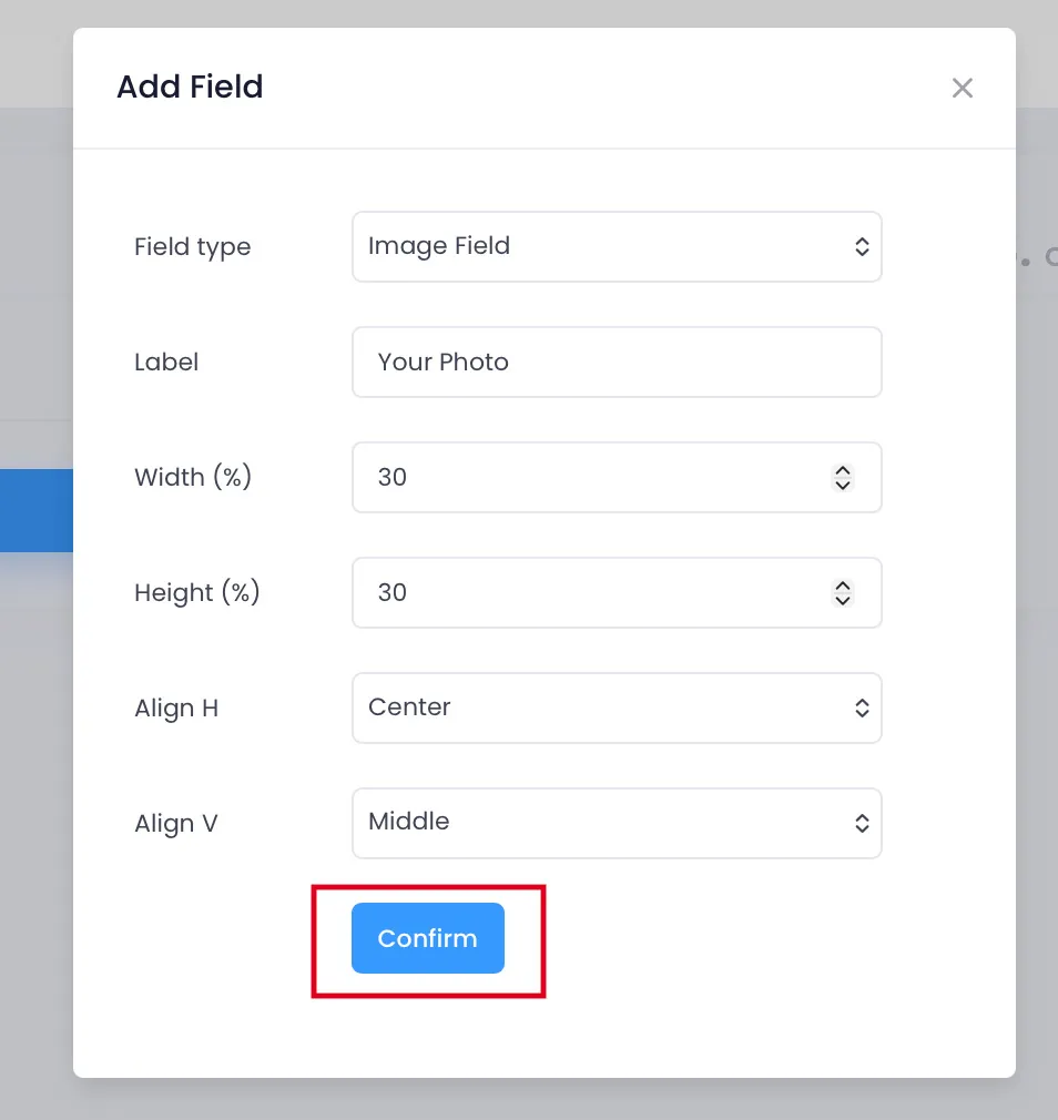 Image Field configuration popup