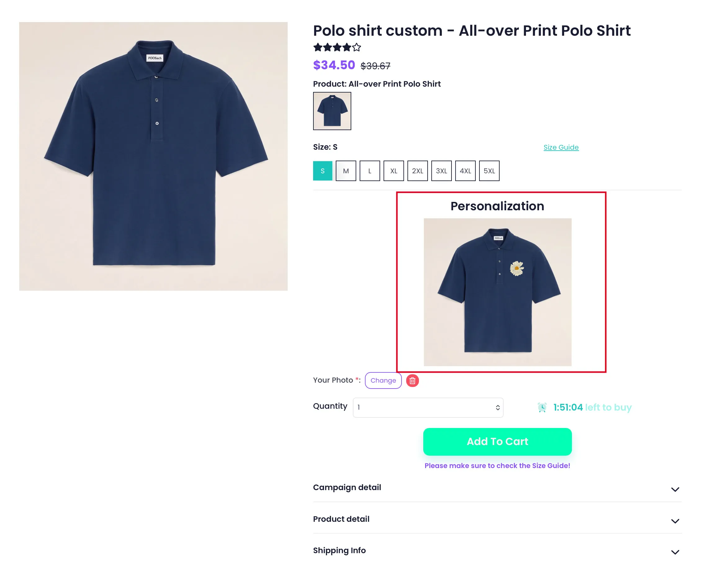 Customer uploaded image displayed on mockup